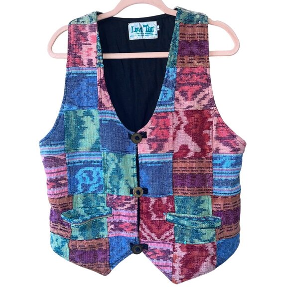 Love Tent Vintage Mens Vest Size Large Multicolor Patchwork Boho Pure Cotton